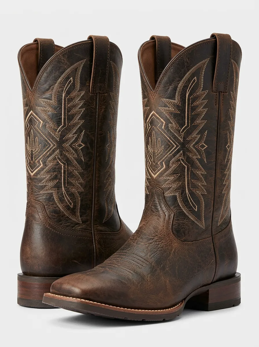 Trail Embroidered Leather-Look Look Men's Western Cowboy Boots
