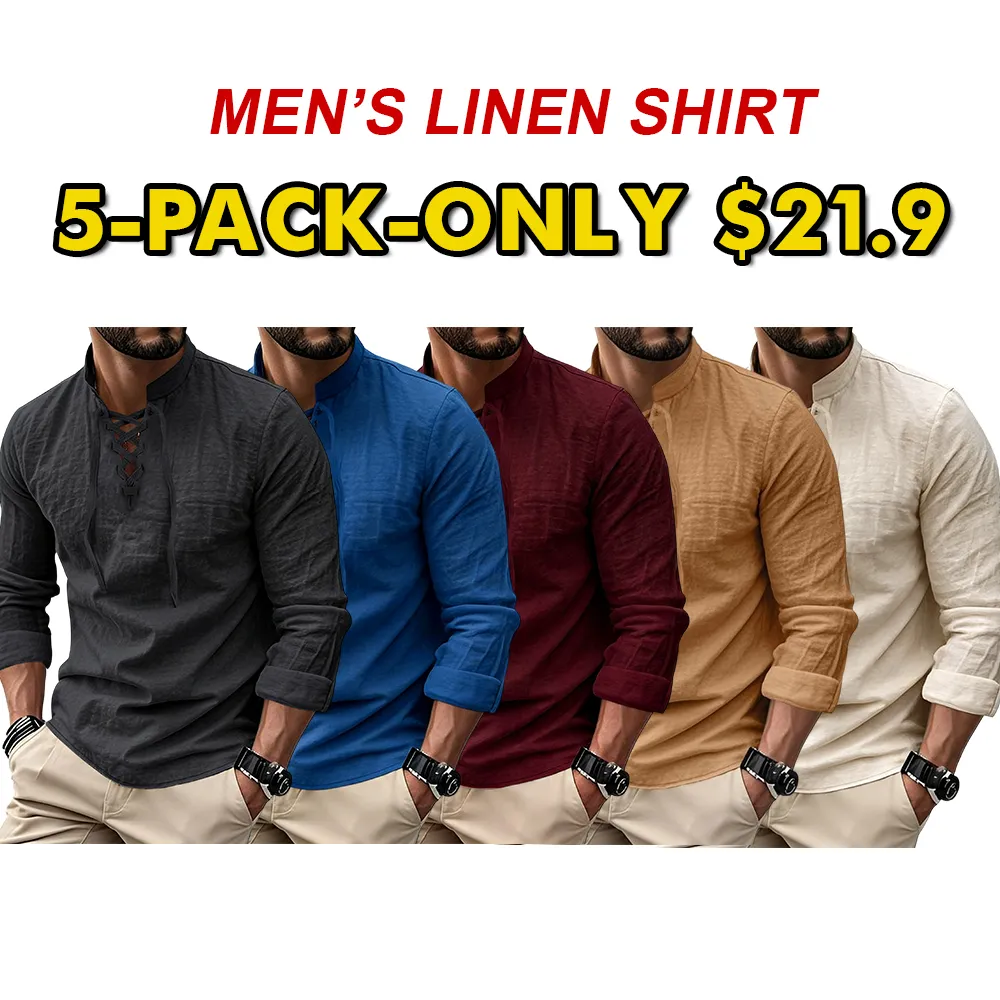 Men's Linen Casual Long Sleeve Polo Shirt, Stylish New Design