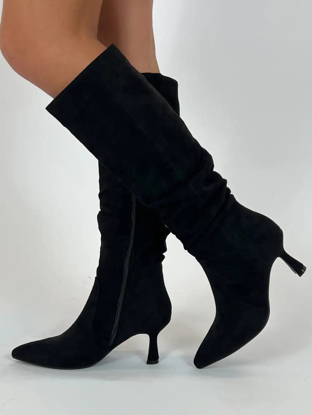 Sleek Suede Look Heeled Boots