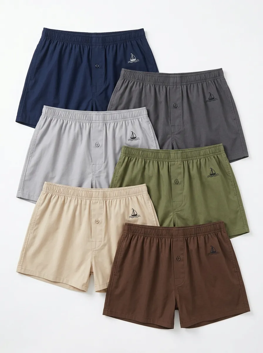 Men's Sailboat Embroidered Boxer Short Set
