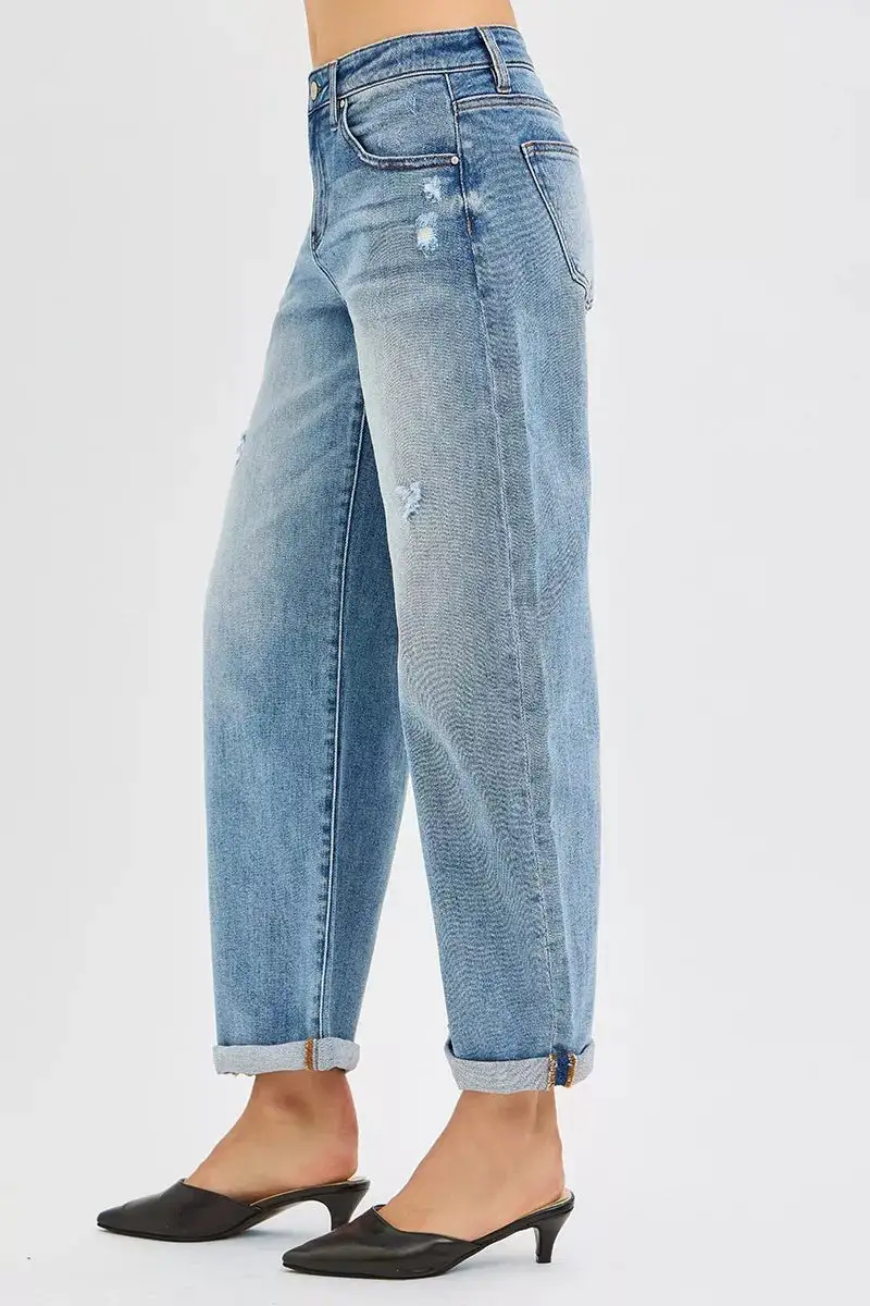 Smooth Barrel Leg Denim Jeans