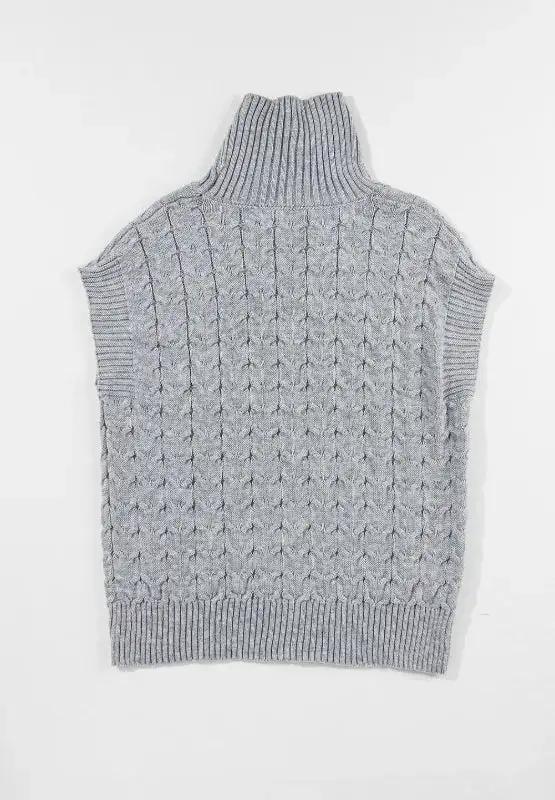Short Sleeve Turtleneck Cable Knit Sweater