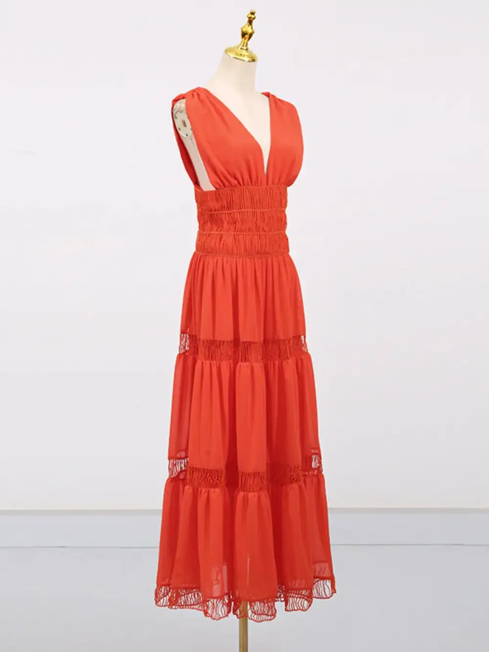 V Neck Tiered Sleeveless Maxi Dress