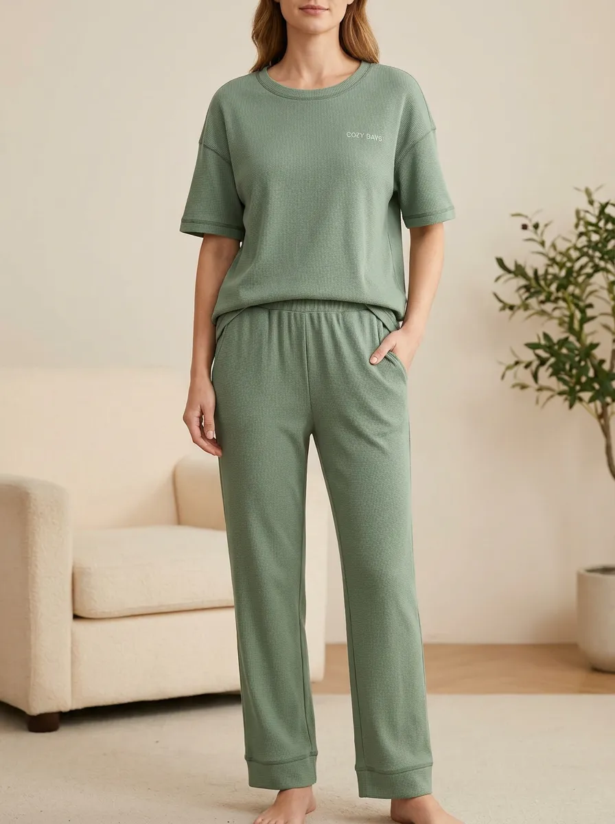 Cozy Days Waffle Knit Printed Lounge Set
