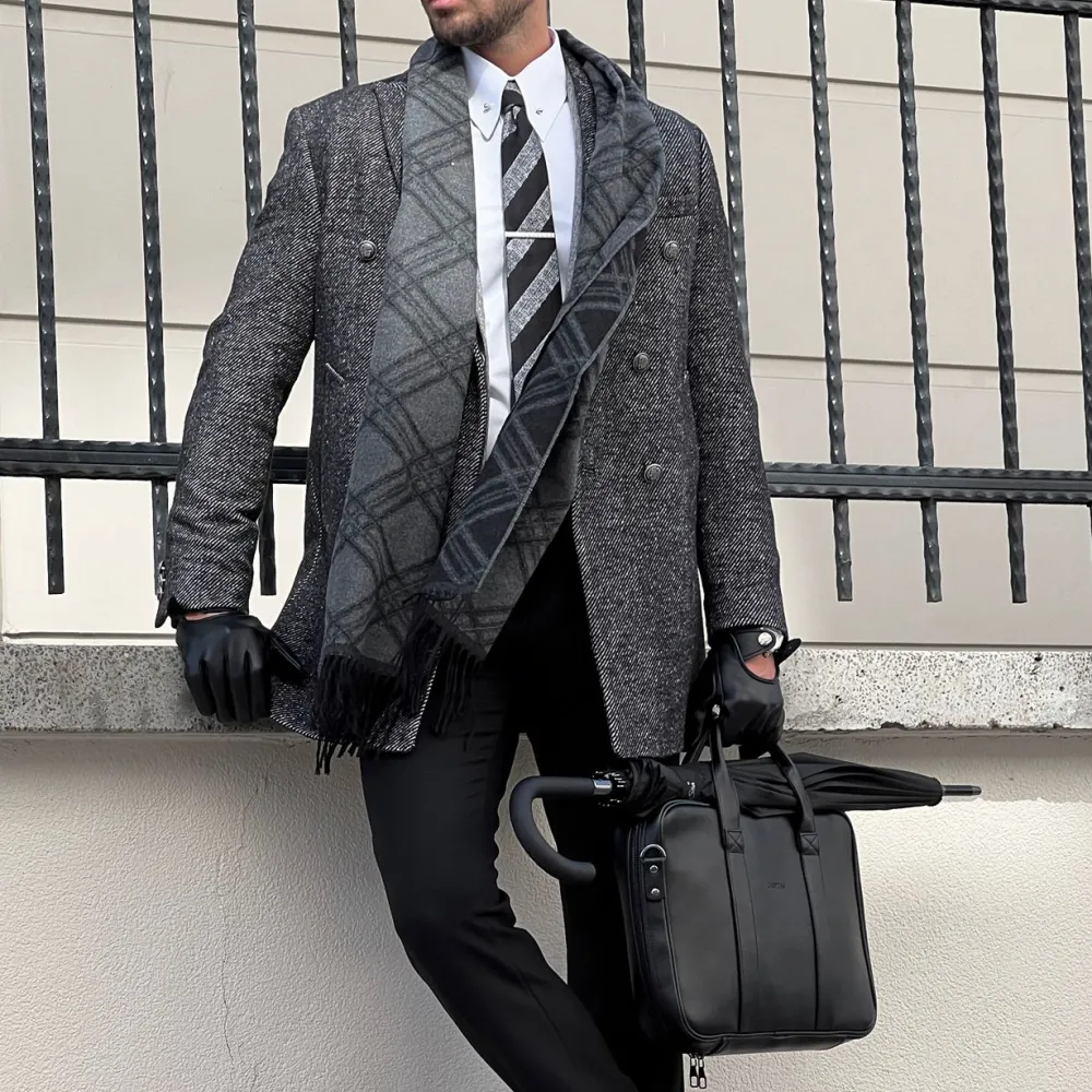 Classic Double Breasted Slim Fit Wool Tailored Coat
