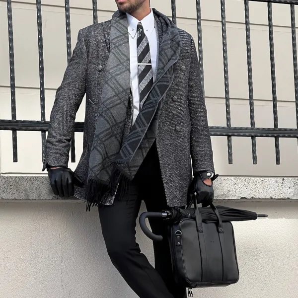 Classic Double Breasted Slim Fit Wool Tailored Coat