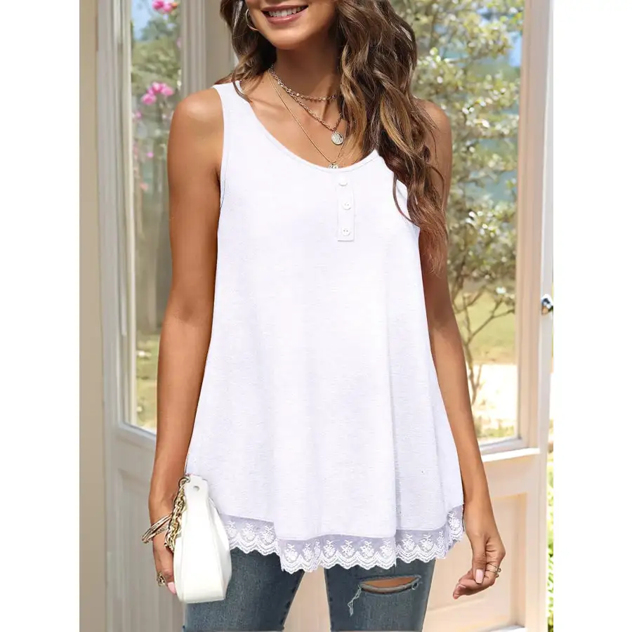 Lace Trim Wide Strap Tank Top