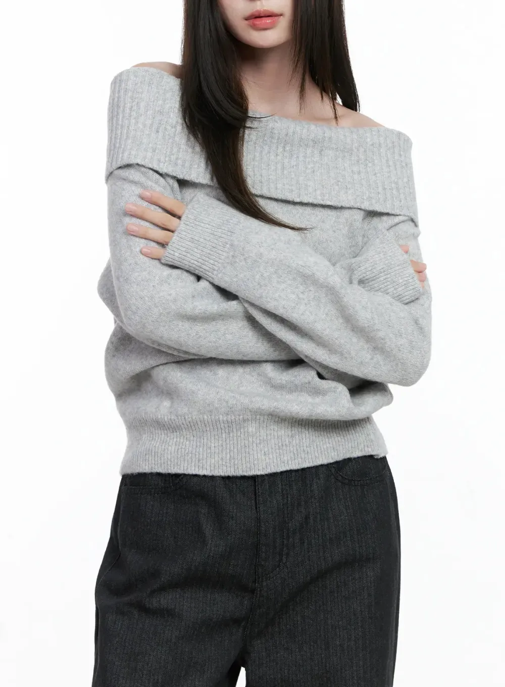 Off-Shoulder Knit Long Sleeve Top