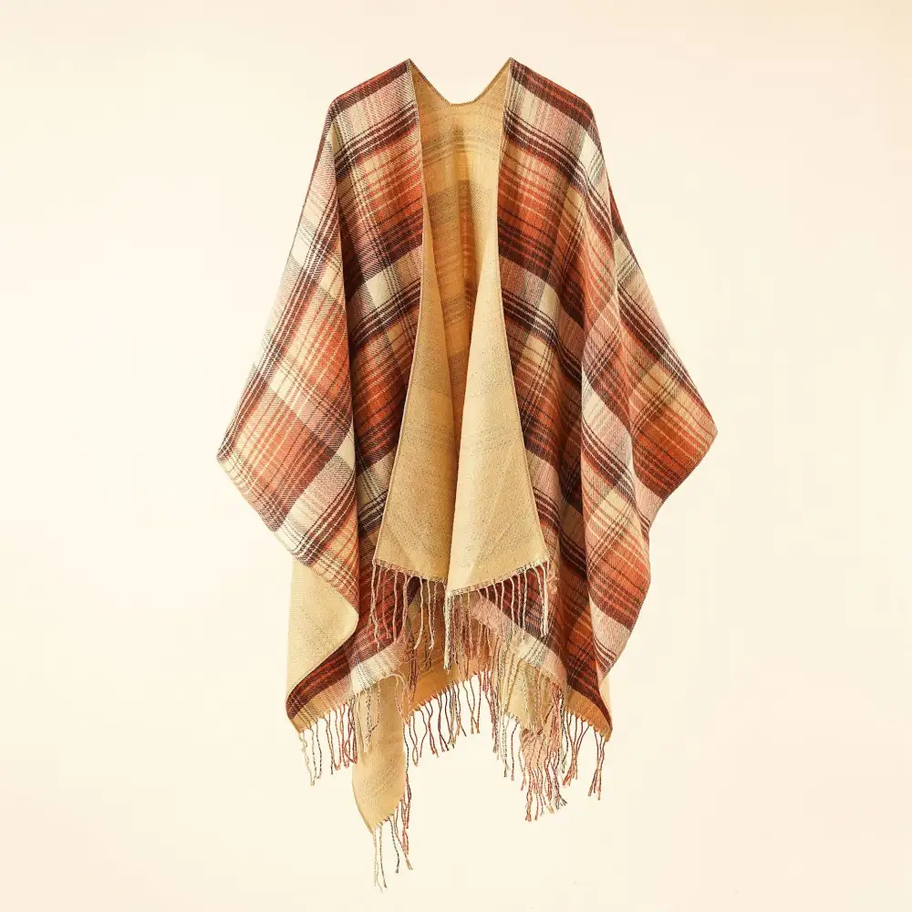 Lightweight Plaid Fringed Ruana Wrap