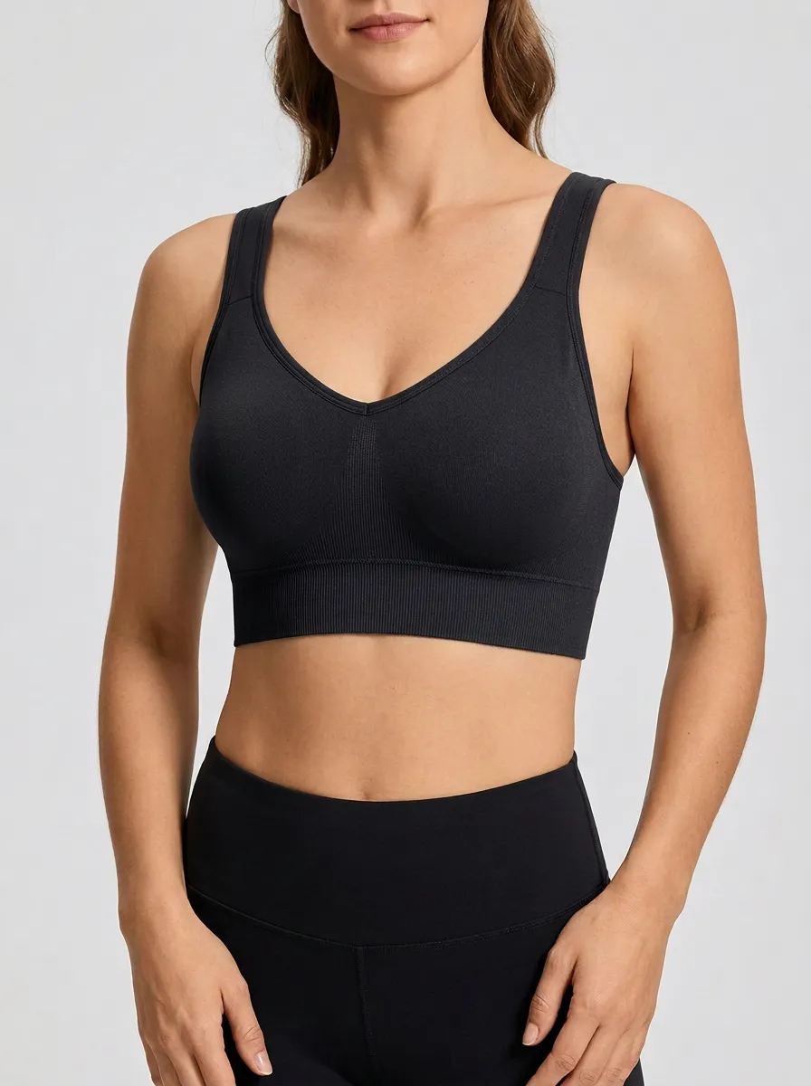 Women's V-Neck Ribbed Seamless Sports Bra