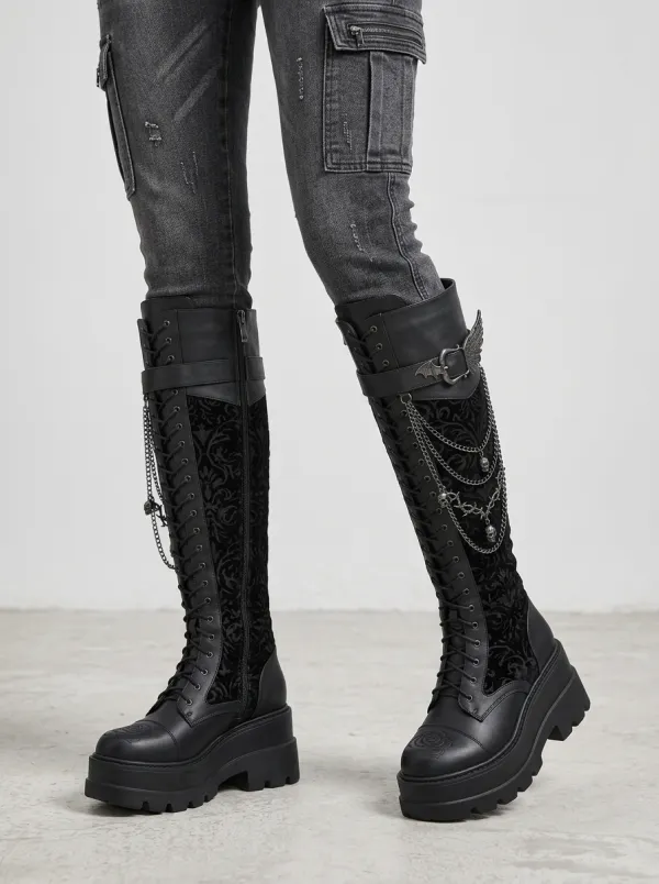 Darkwear Skull Wing Chain Edit Women's Gothic Platform Knee High Boots