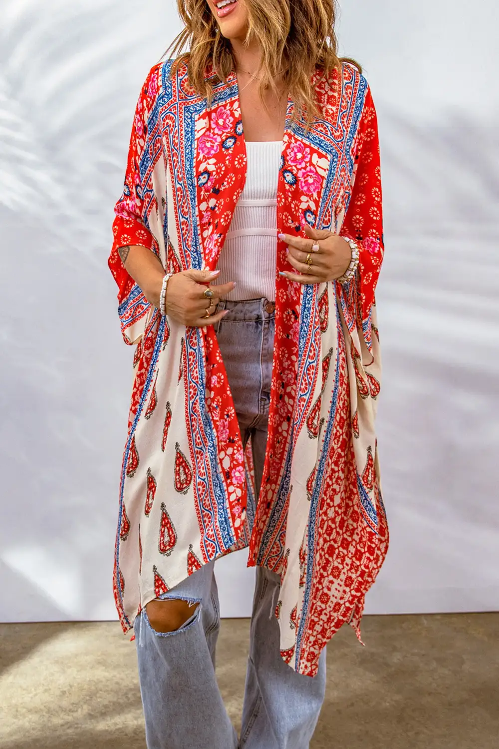 Swimwear Long Paisley Print Kimono Beach Cover Up