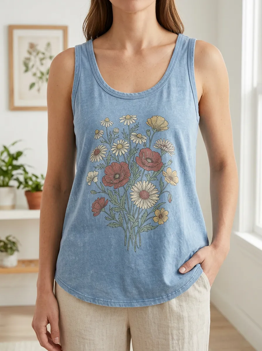 Women's Floral Lover Wildflower Bouquet Printed Tank Top