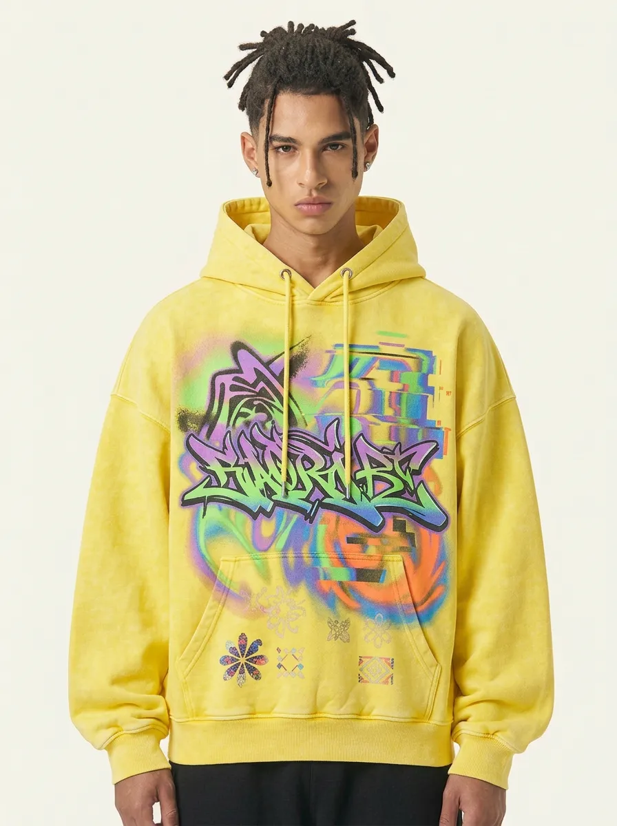 Unisex Streetwear Graffiti Floral Hoodie
