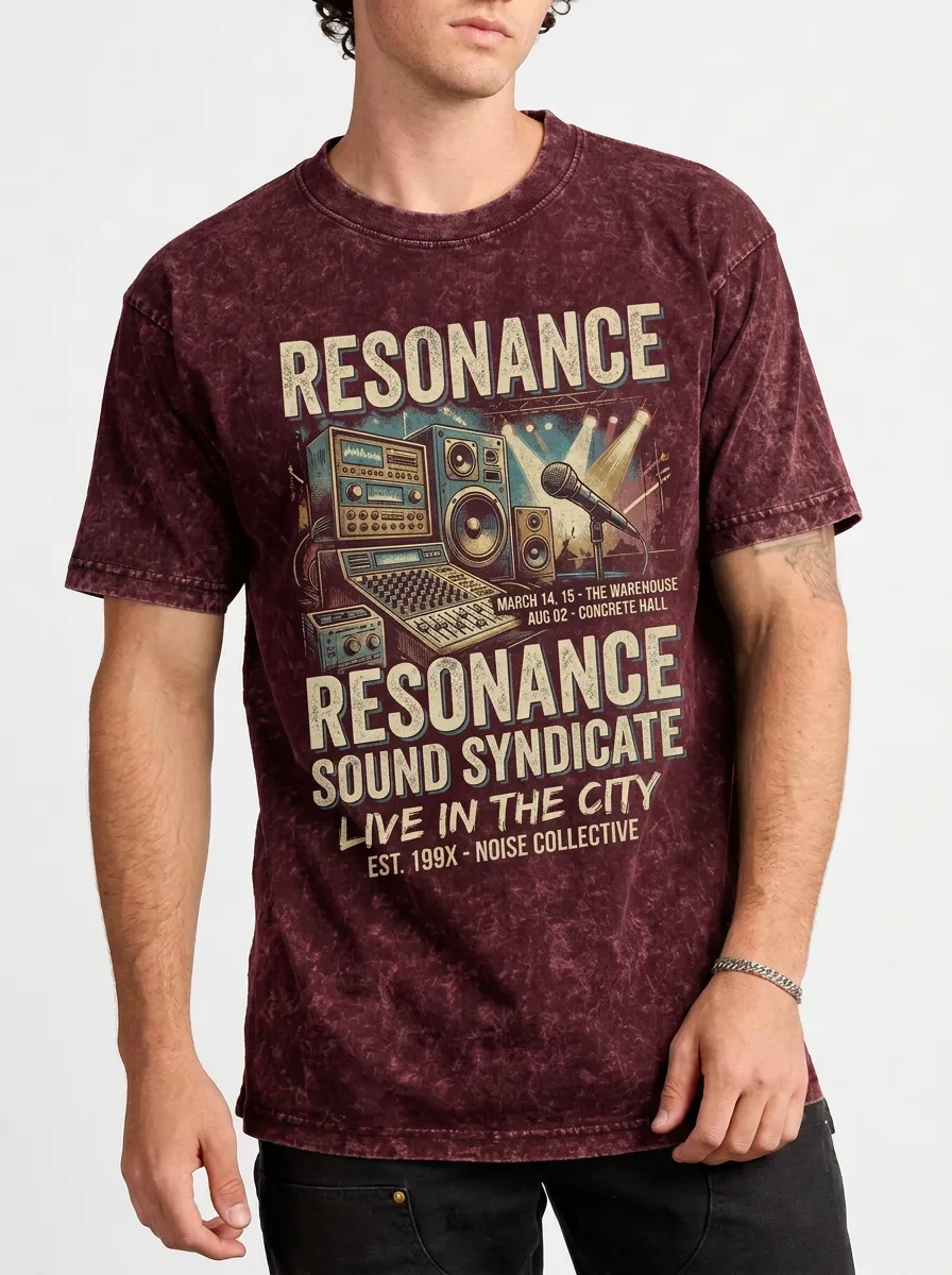 Men's Music Lover Resonance Sound Syndicate Audio Equipment Printed T-shirt