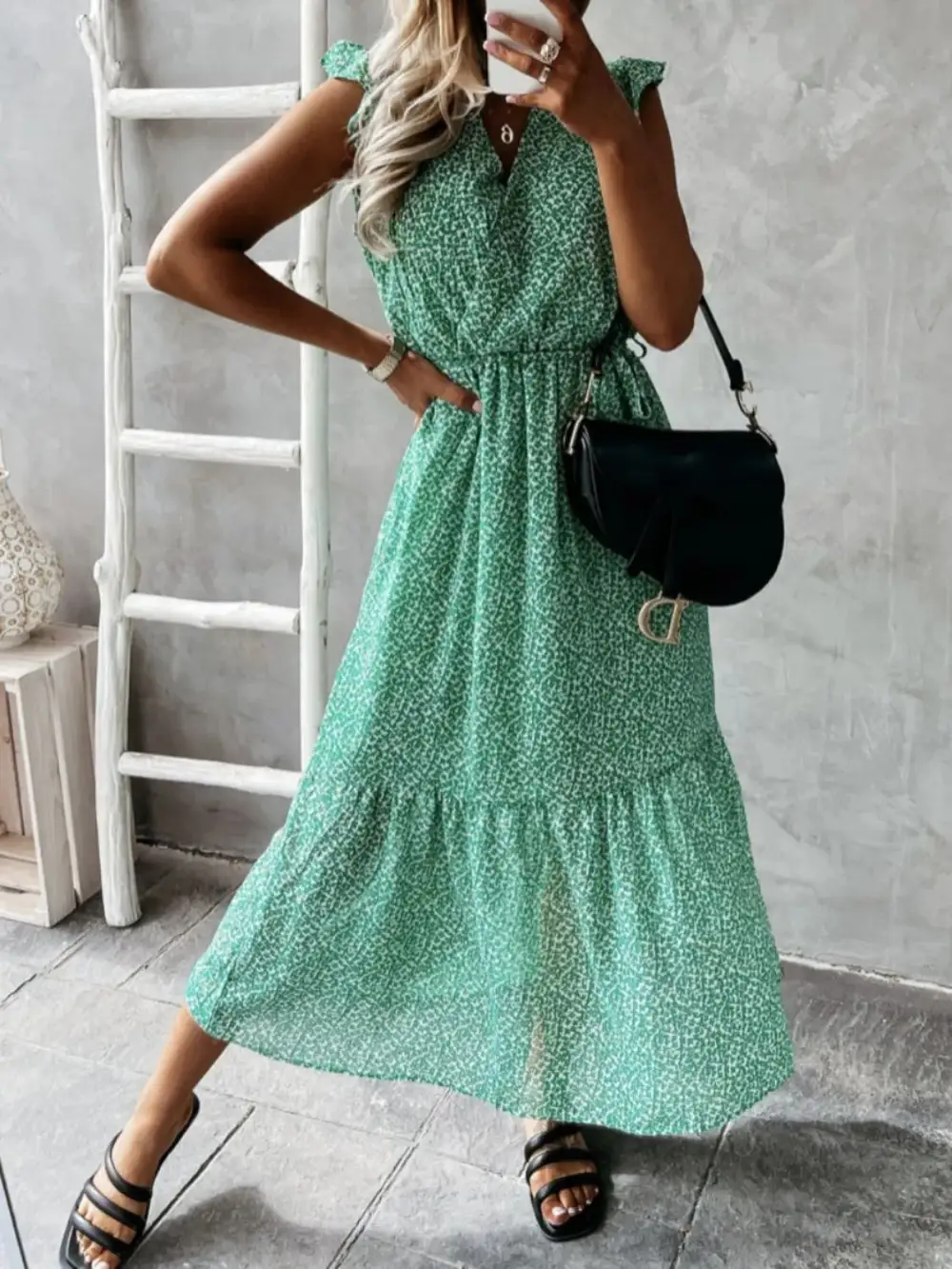 Everyday Surplice Neck Ruffle Trim Dress