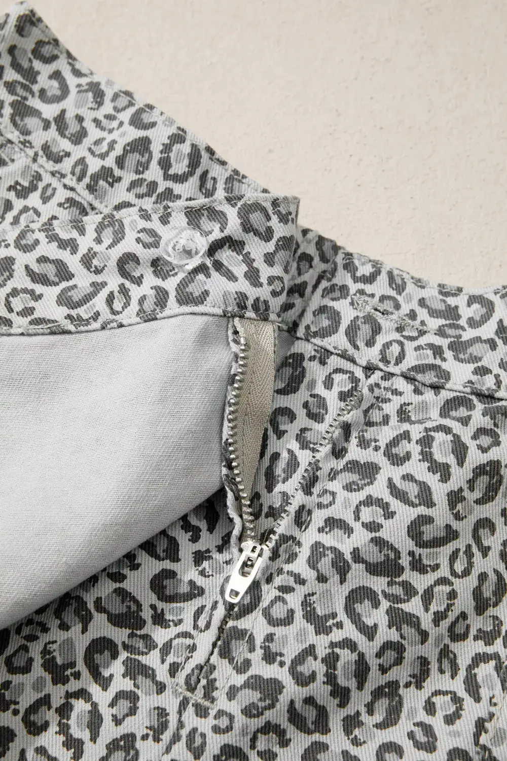 Leopard Print Elastic Waist Denim Shorts