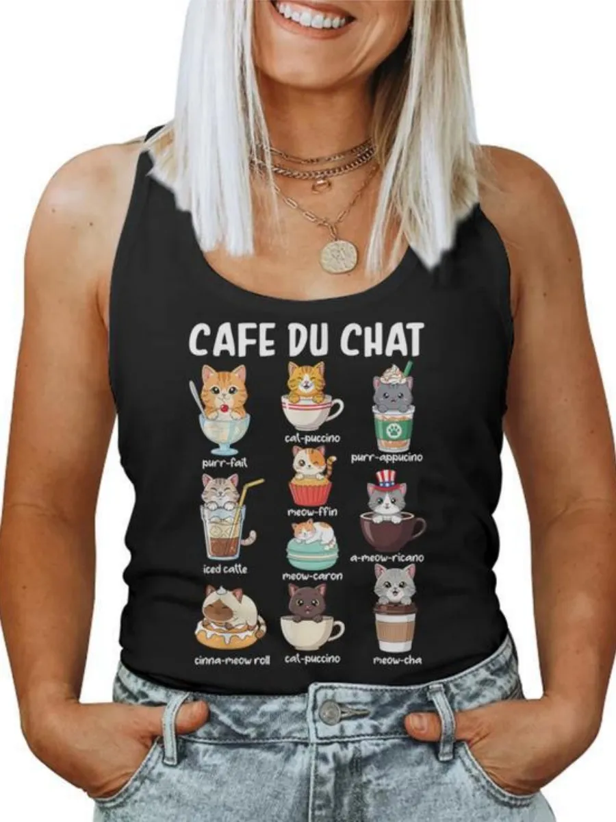 Kitten Coffee Printed Daily Wear Tank