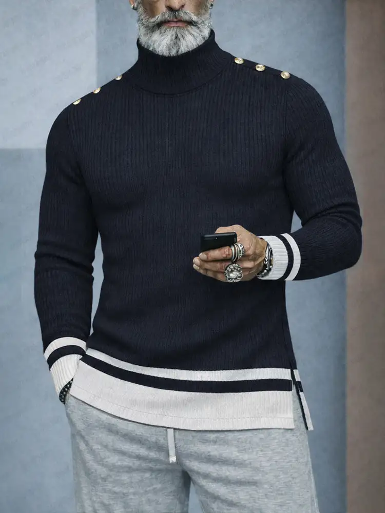 Button Placket Turtleneck Sweater