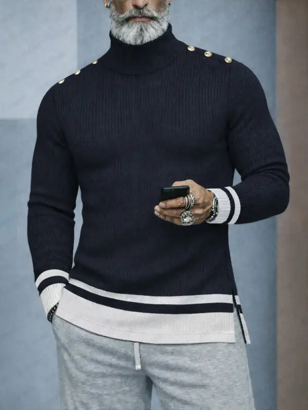 Button Placket Turtleneck Sweater