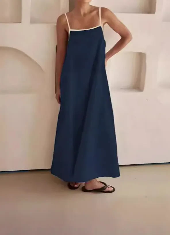 Sleeveless Linen Blend Cotton Blend Maxi Soft Drape Dress