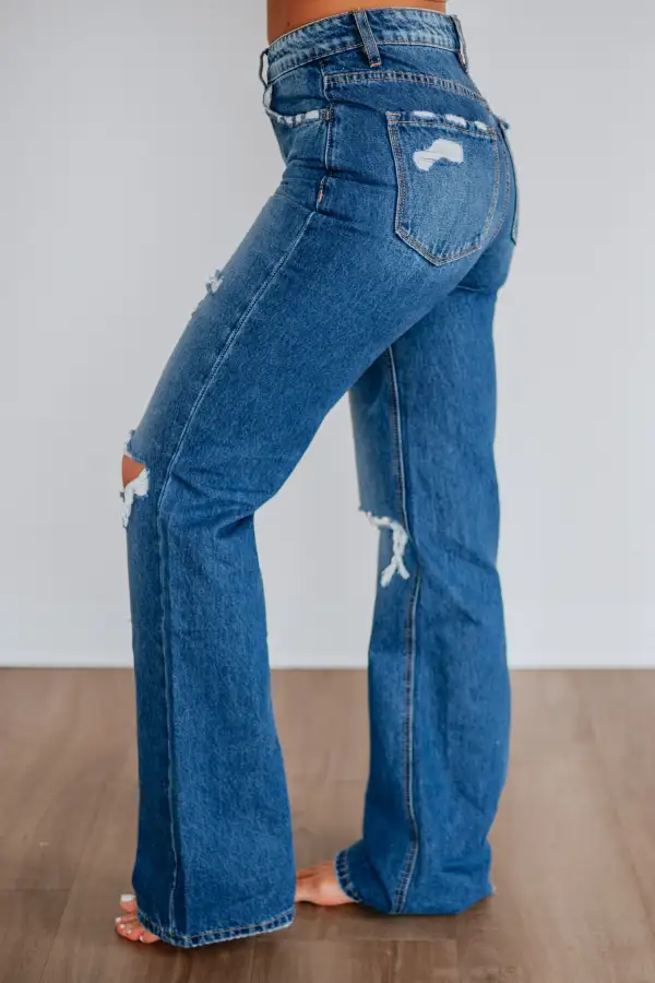 Women's High Rise Flared Leg Distressed Jeans