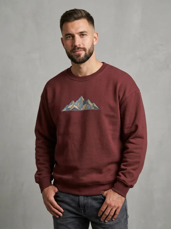 Men's Olive Green Outdoor Geometric Mountain Fleece Sweatshirt