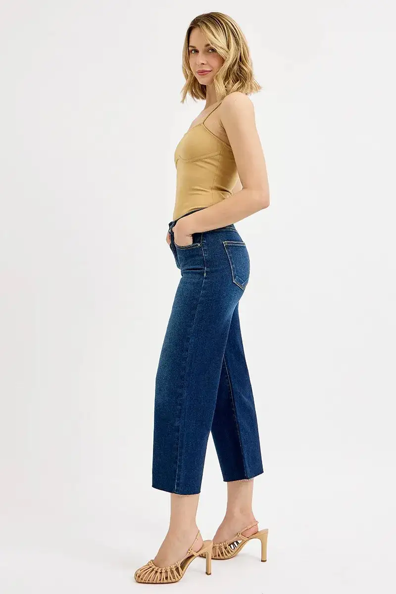 Clean Line Denim High Rise Wide Leg Pocketed Jeans