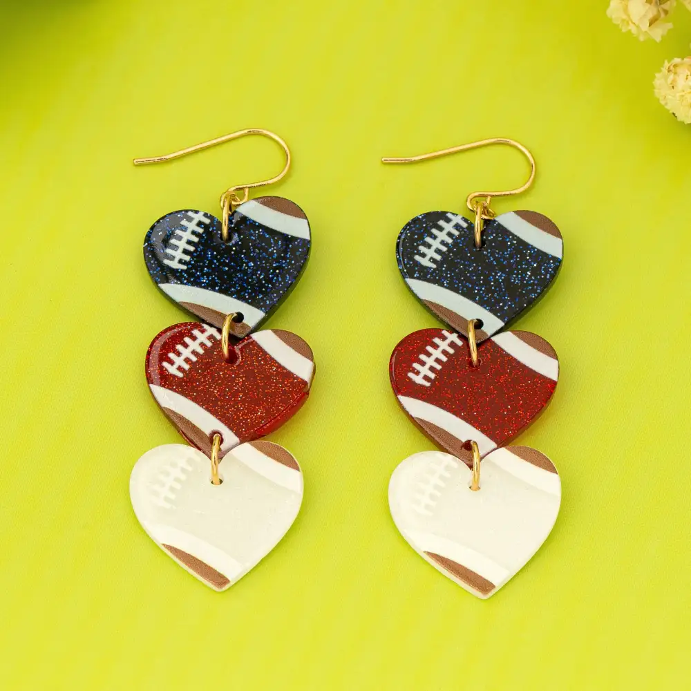 Gameday Glittery Football Heart Drop
