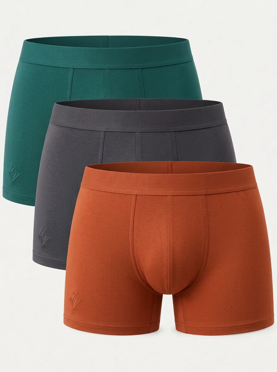 Men's Essential Cotton Boxer Briefs with Diamond Embroidery — Three Pack