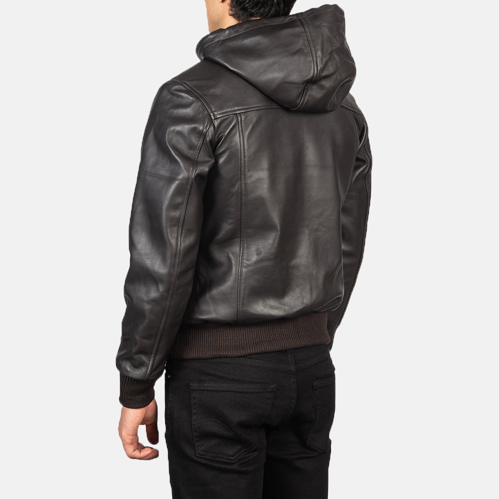 Men's Utility Bomber Hooded Leather Jacket