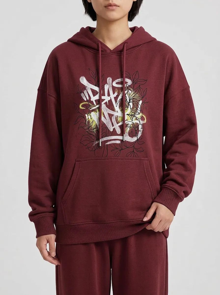 Unisex Streetwear Graffiti Floral Art Hoodie