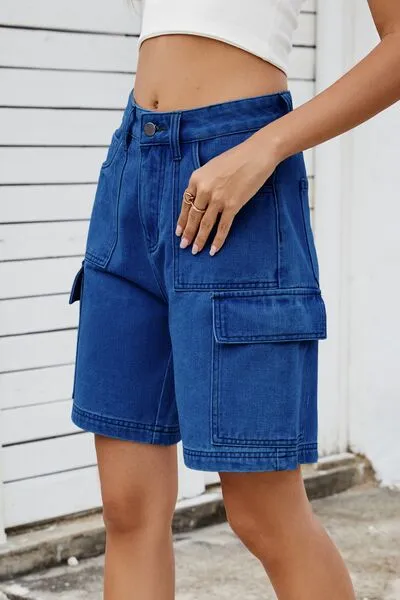 High Rise Shorts Cargo Pocket Denim Pants