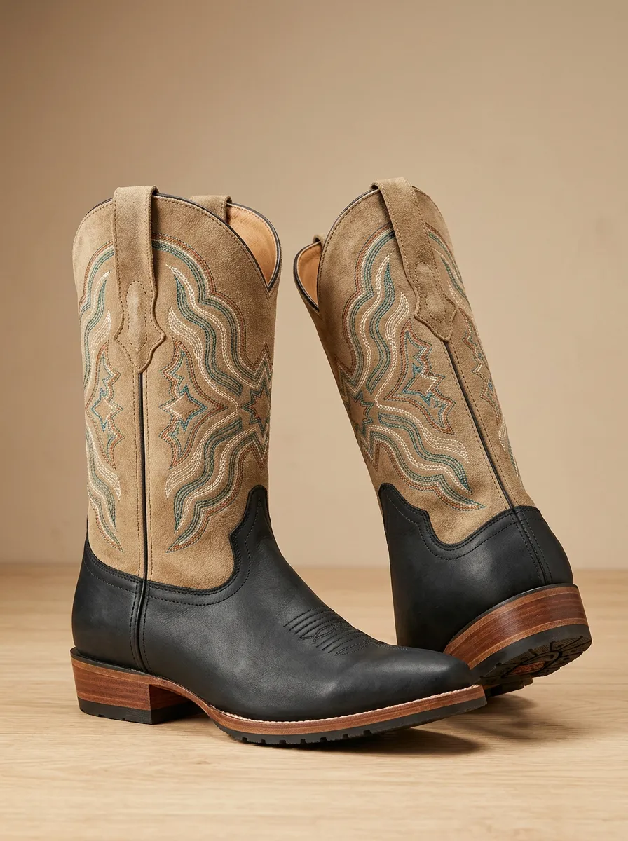 Unisex Western Cowboy Embroidered Western Boots Suede
