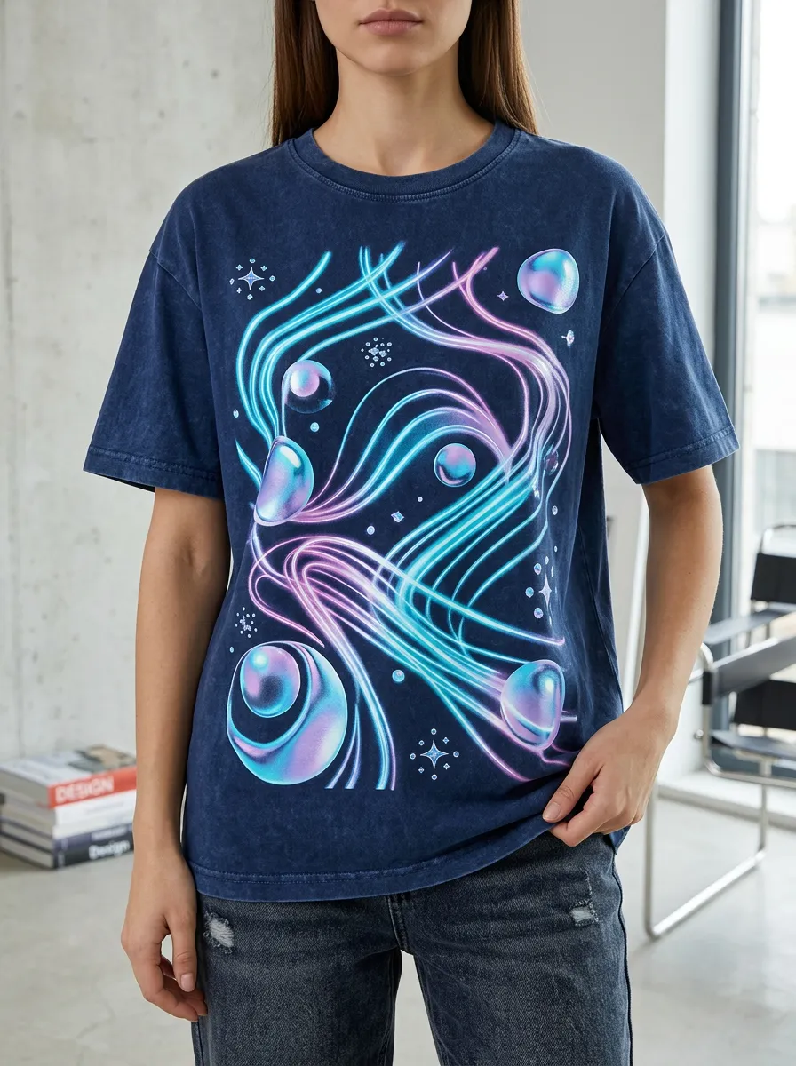 Women's Y2K Aesthetic Neon Swirl Bubble Printed T-shirt