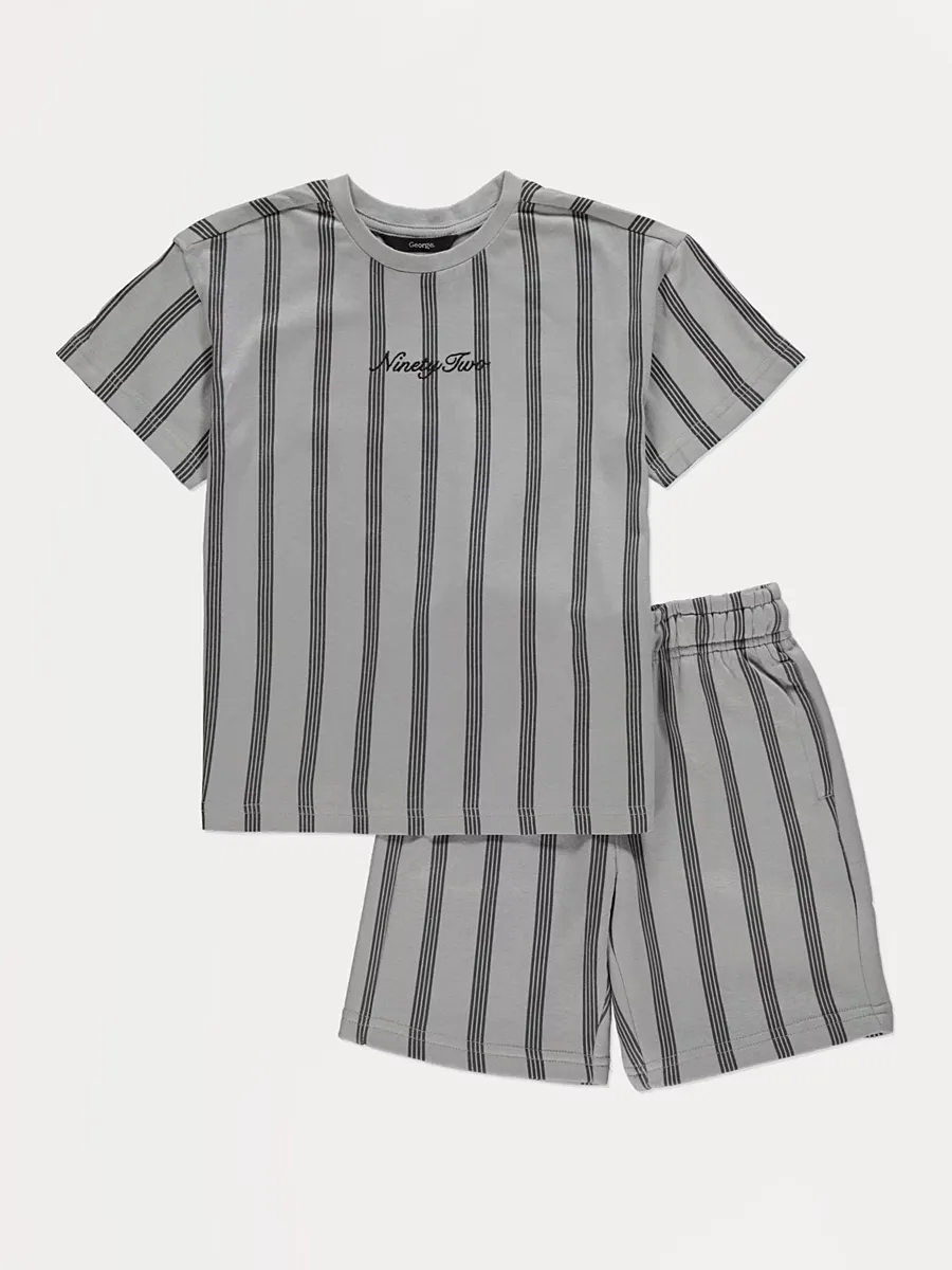 Grey Striped Ninety Two T-shirt and Shorts Set