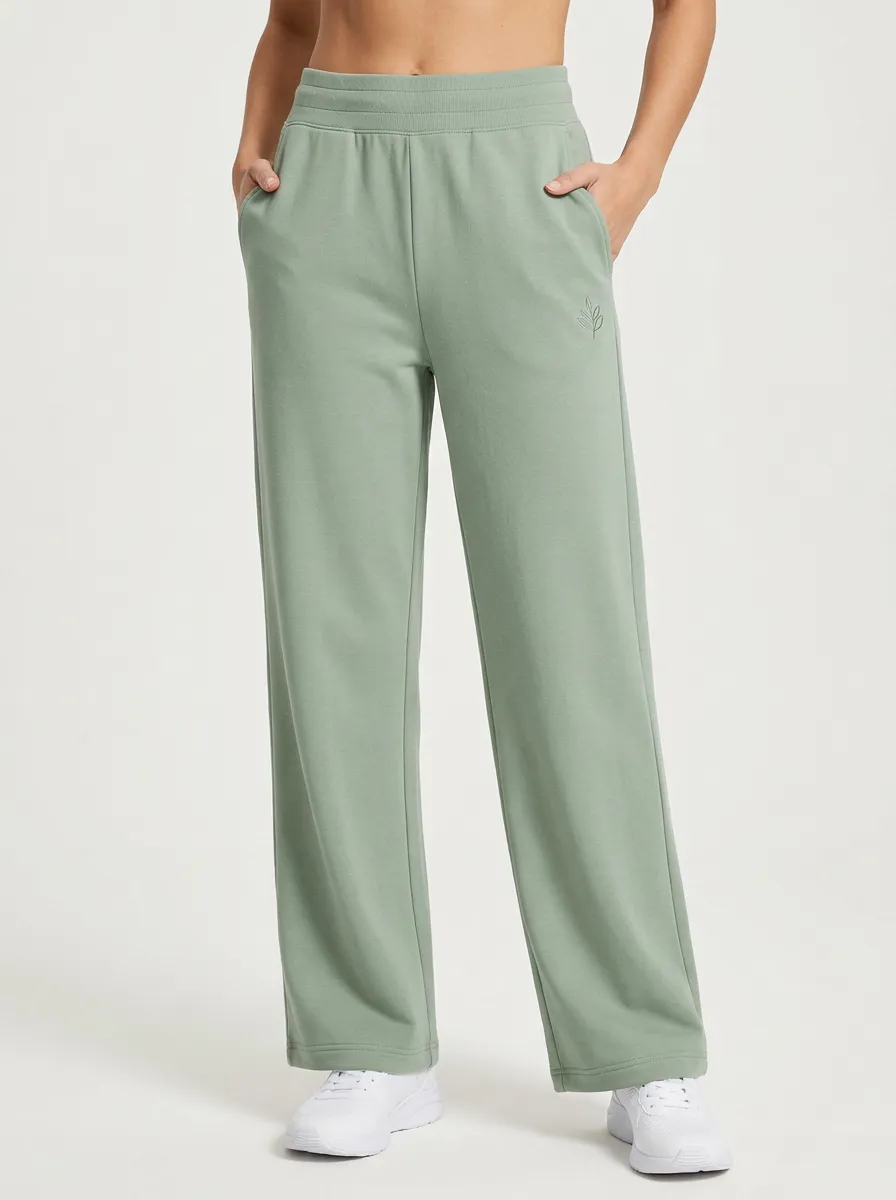 Women's Minimalist Sage Green Leaf Embroidered Sweatpants