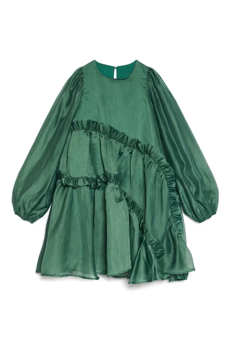 Green Ruffled Organza Mini Dresses