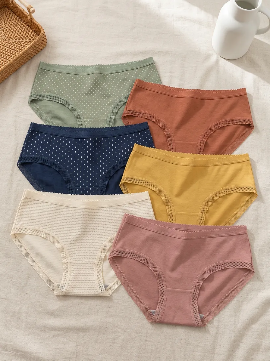 Women's Polka Dot and Solid Color Lace Trimmed Panties Set