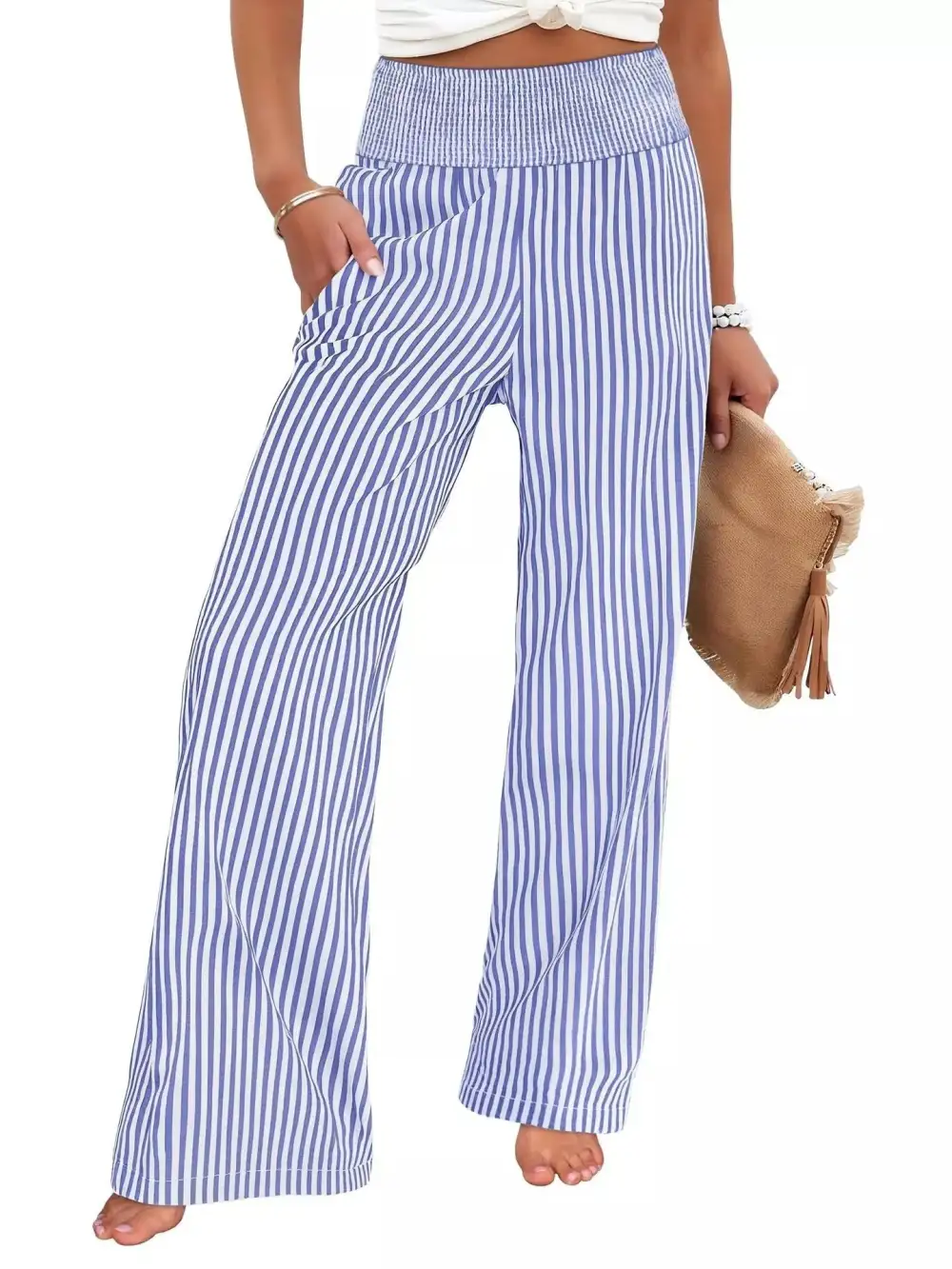 Refined Striped Wide Leg Pants