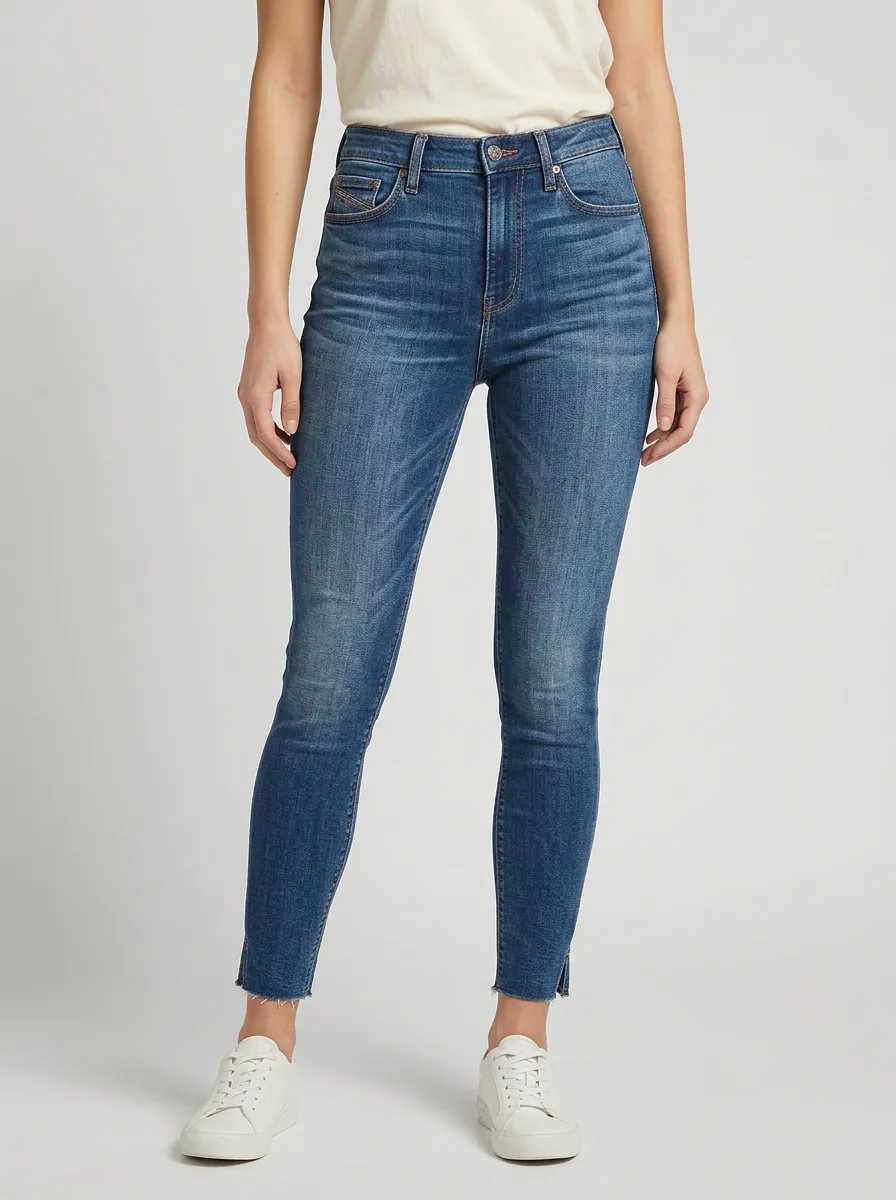 Women's High-Rise Raw-Hem Blue-Wash Denim Slim Jeans