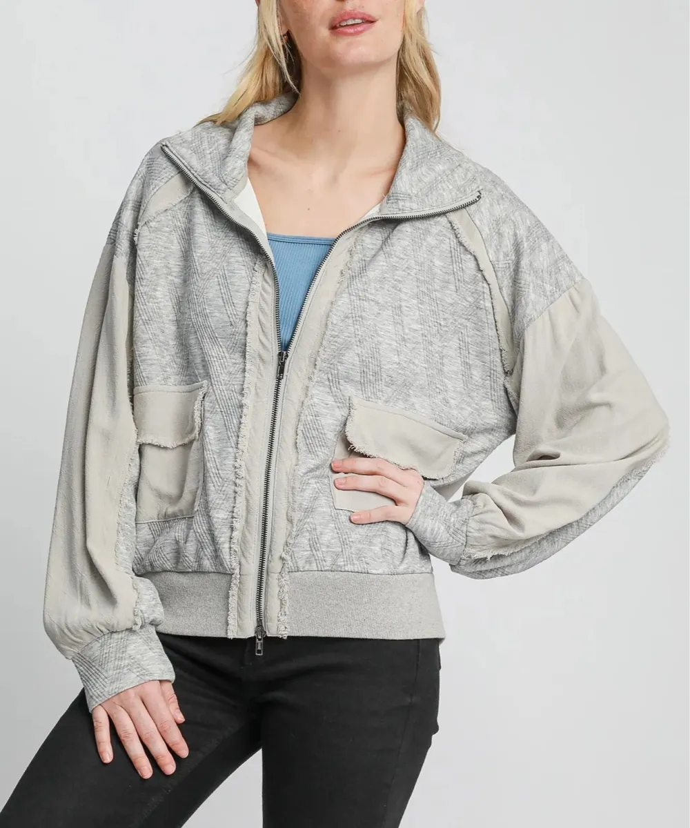 Zip-Up Cotton Jacquard Pocketed Jacket