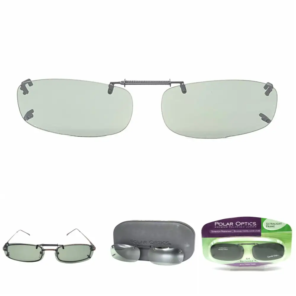 Frameless 54mm Rectangular Polarized Clip-On Sunglasses with Hard Case