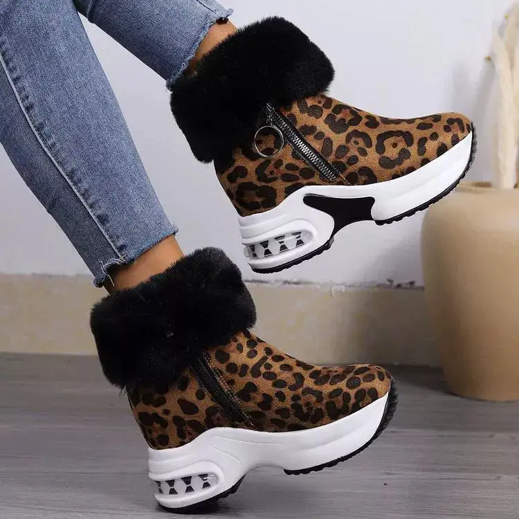Fuzzy Side-Zip Platform Ankle Boots