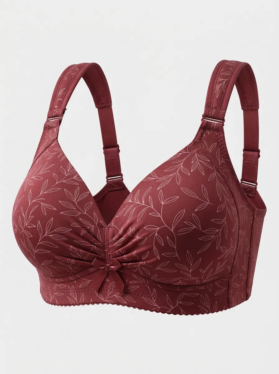 Women's Plus Size Dusty Rose Leaf Full-Coverage Bow-Detail Wireless Bra
