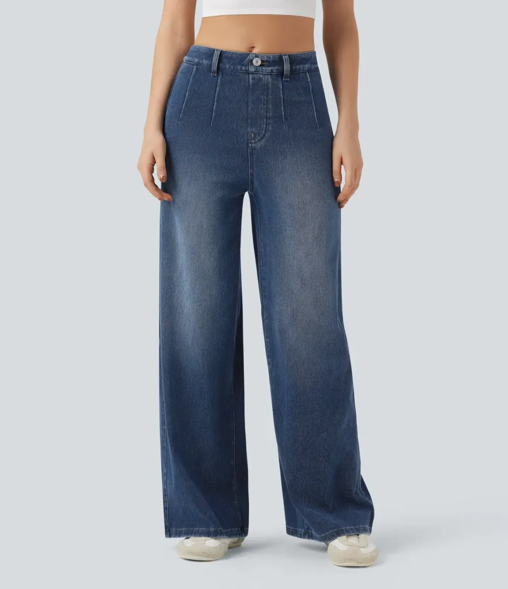 2026🔥  High Waisted Tummy Control Wide Leg Casual Jeans with Pockets