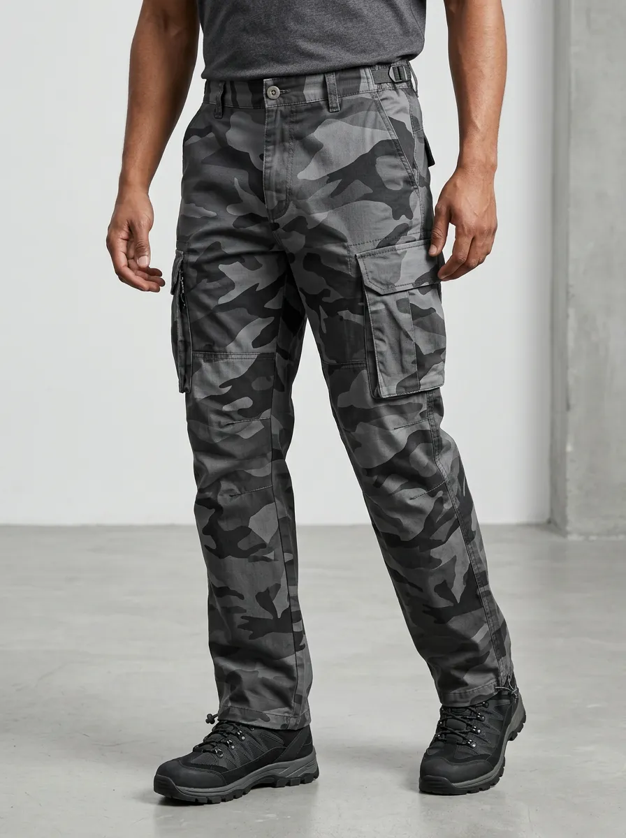 Men's Tactical Outdoor Grey Camouflage Printed Cargo Pants