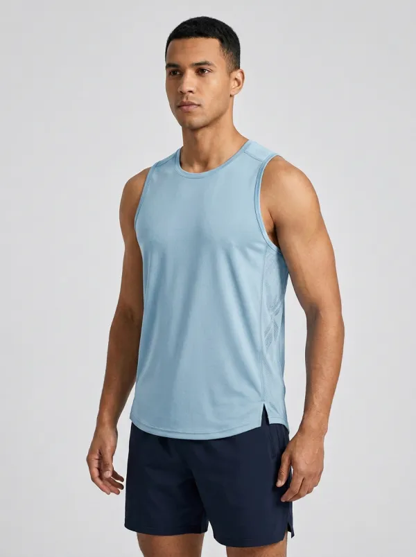 Men's Fitness Gym Workout Grey Quick-Dry Printed Tank Top