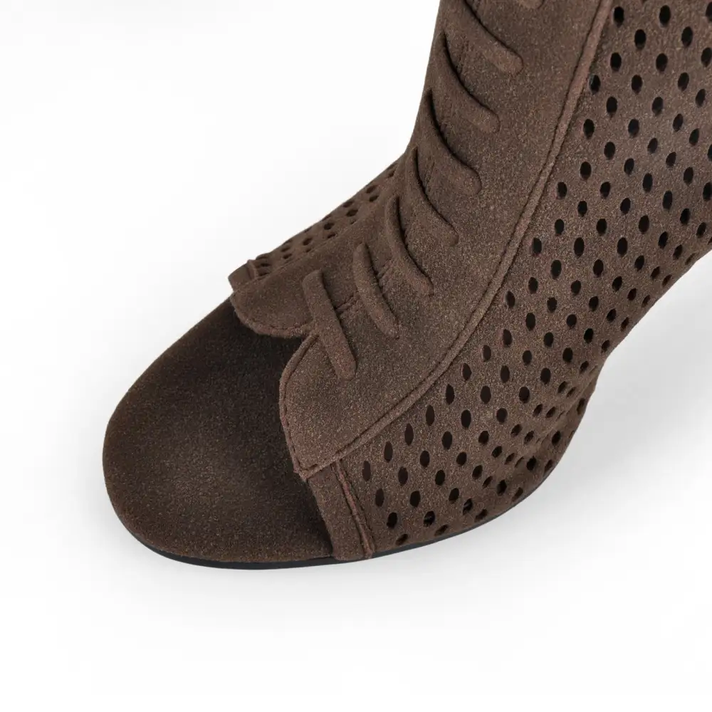 Suede Open Toe Perforated Slingback Bootie Sandals