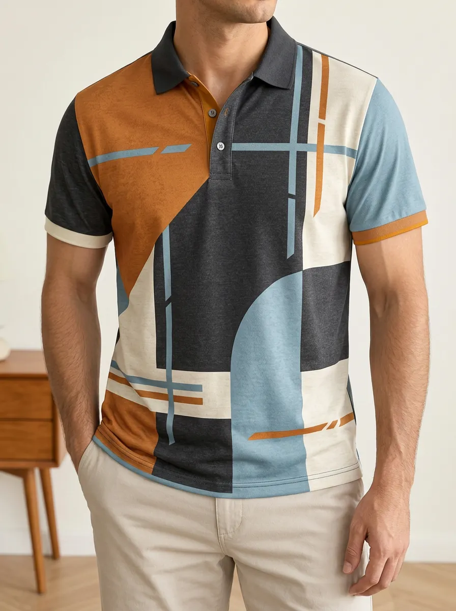 Men's Geometric Abstract Colorblock Printed Polo Shirt Everyday Casual Style